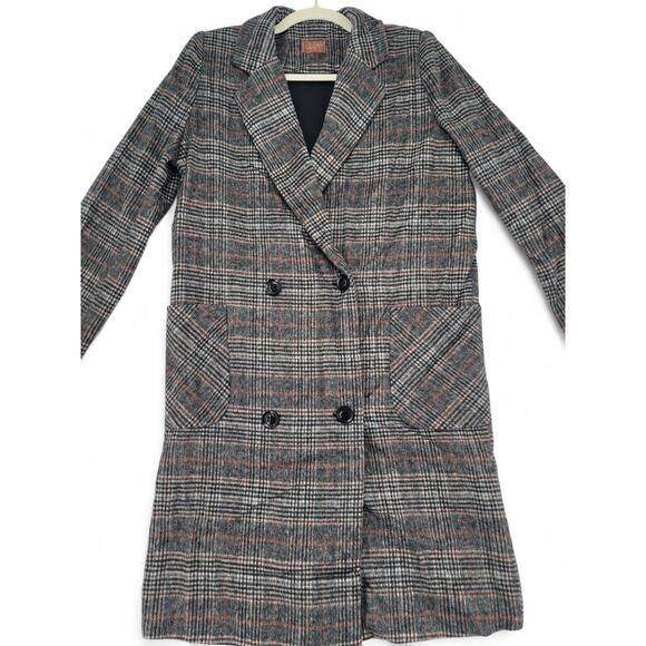 POL Premier Line Womens Long Plaid Wool Blend Coat Jacket Double Breasted SAMPLE - Picture 1 of 5